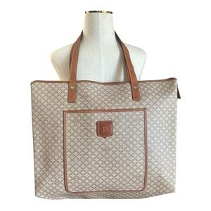 Celine Macadam Coated Canvas Tote Brown Triomphe Logo Large Shoulder Bag CLEAN